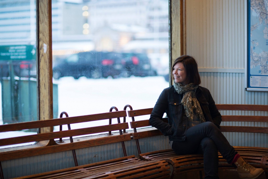 Anni Sinnemäki, a Green Party politician in Helsinki, sits at a tram stop. Anni Sinnemäki, a Green Party politician in Helsinki, sits at a tram stop.